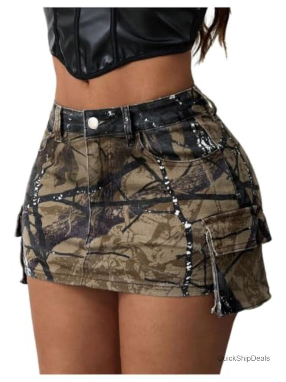 Women's Y2K Camo Print Mini Bodycon Skirt Low Rise with Flap Pockets